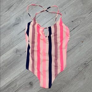 NWOT Pink Striped Strappy One Piece Swimsuit